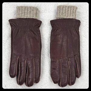 Lands End 3-in-1 Gloves Leather Ragg Wool Men's LARGE Brown Winter Driving NEW